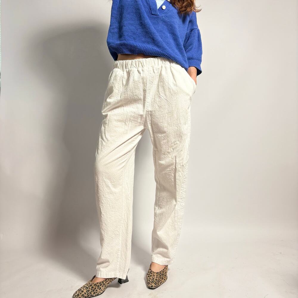 White Straight Leg Pants with Athletic Stripes - Label Large (Fits Small) - Picture 6 of 7